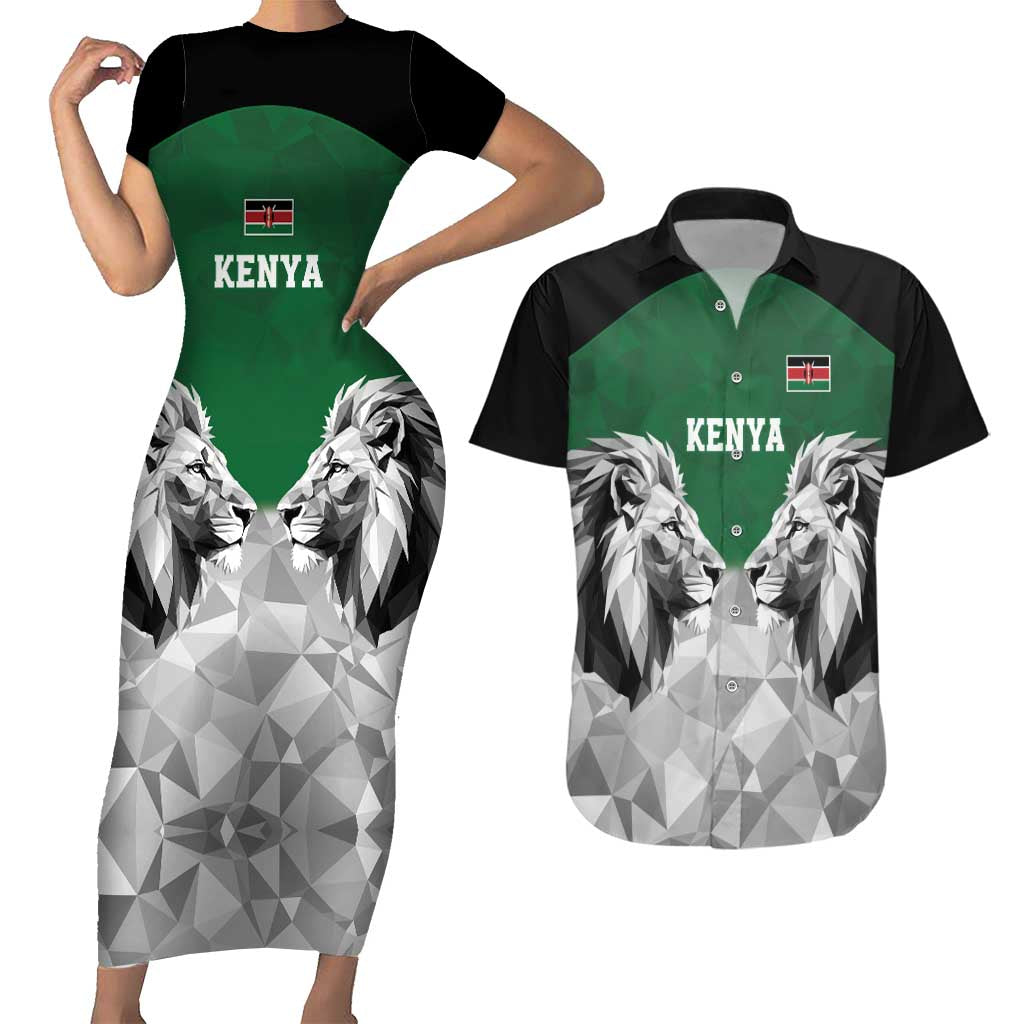 Kenya Rugby Custom Couples Matching Short Sleeve Bodycon Dress and Hawaiian Shirt Green Kenyan 22-23 Motif - Wonder Print Shop