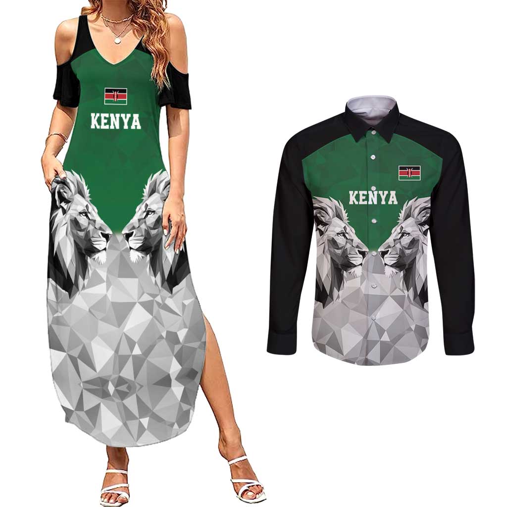 Kenya Rugby Custom Couples Matching Summer Maxi Dress and Long Sleeve Button Shirt Green Kenyan 22-23 Motif - Wonder Print Shop