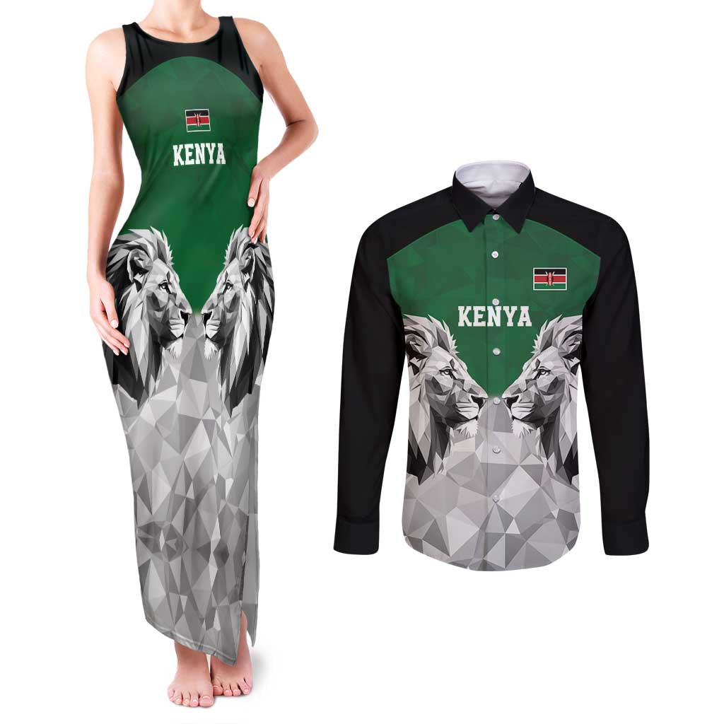Kenya Rugby Custom Couples Matching Tank Maxi Dress and Long Sleeve Button Shirt Green Kenyan 22-23 Motif - Wonder Print Shop