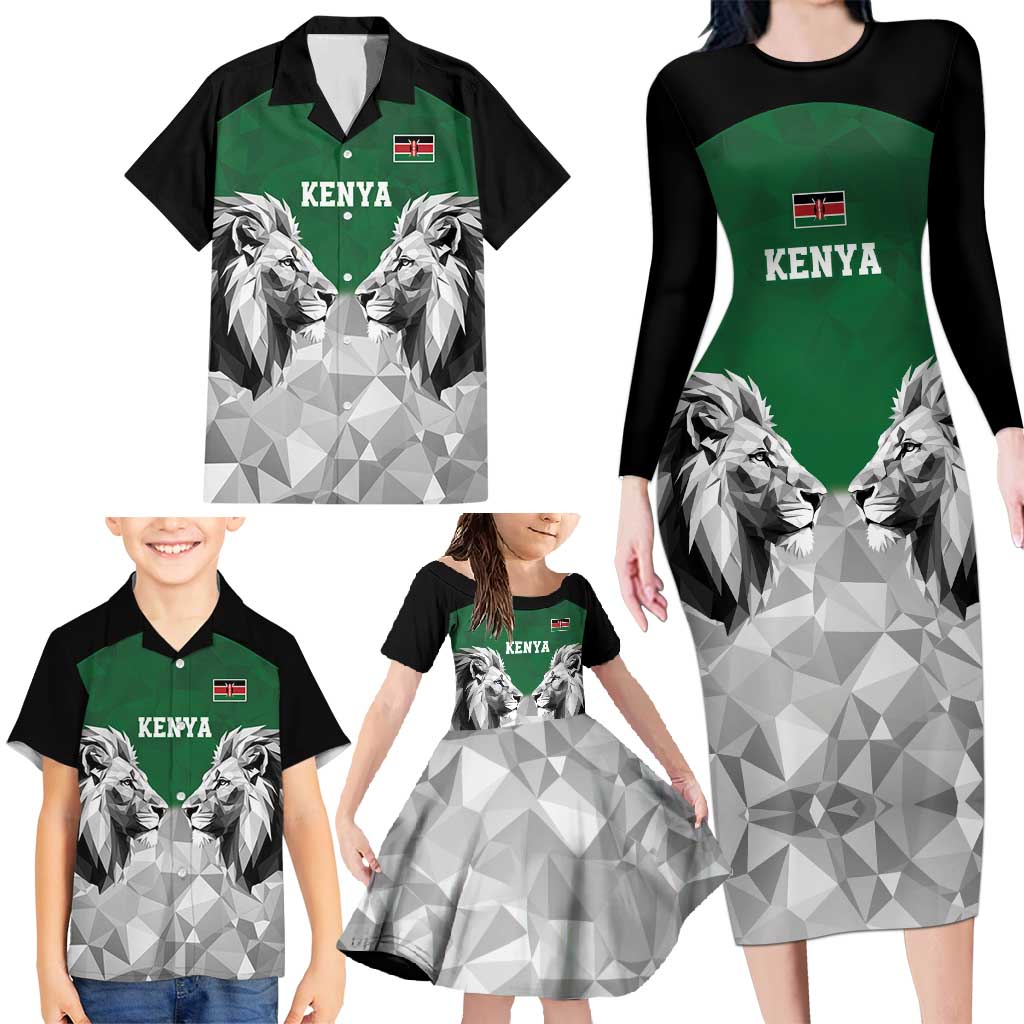 Kenya Rugby Custom Family Matching Long Sleeve Bodycon Dress and Hawaiian Shirt Green Kenyan 22-23 Motif - Wonder Print Shop