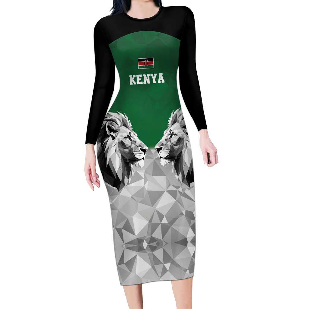Kenya Rugby Custom Family Matching Long Sleeve Bodycon Dress and Hawaiian Shirt Green Kenyan 22-23 Motif - Wonder Print Shop