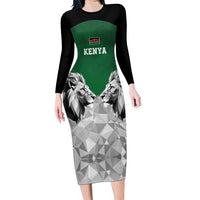 Kenya Rugby Custom Family Matching Long Sleeve Bodycon Dress and Hawaiian Shirt Green Kenyan 22-23 Motif - Wonder Print Shop