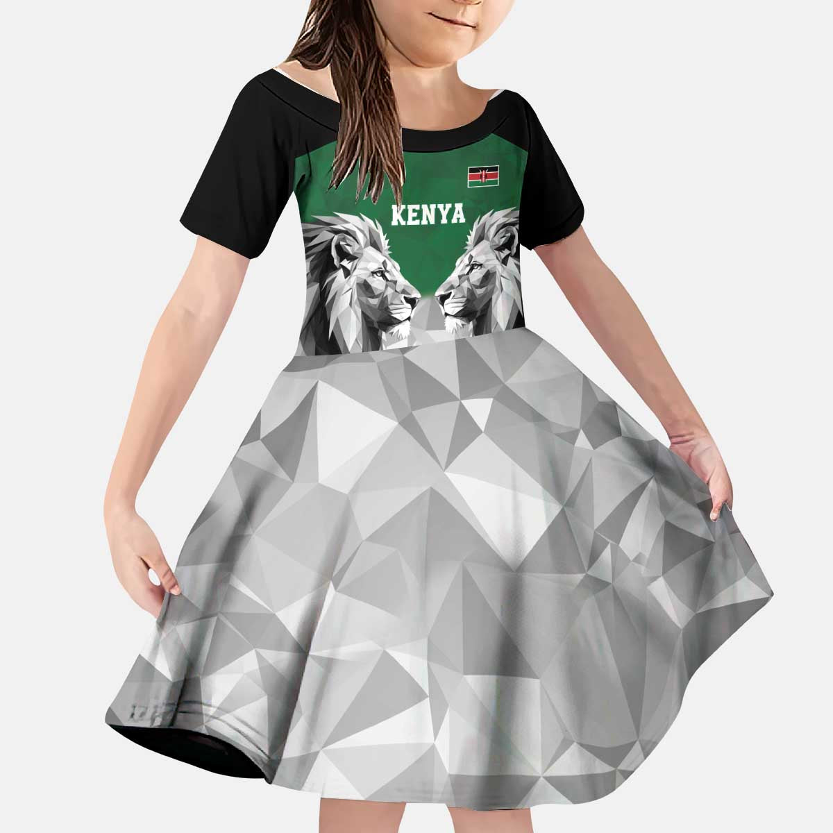 Kenya Rugby Custom Kid Short Sleeve Dress Green Kenyan 22-23 Motif - Wonder Print Shop