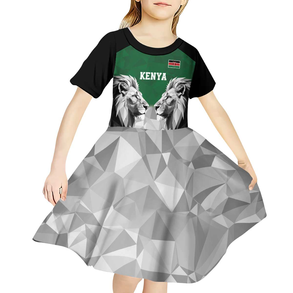 Kenya Rugby Custom Kid Short Sleeve Dress Green Kenyan 22-23 Motif - Wonder Print Shop