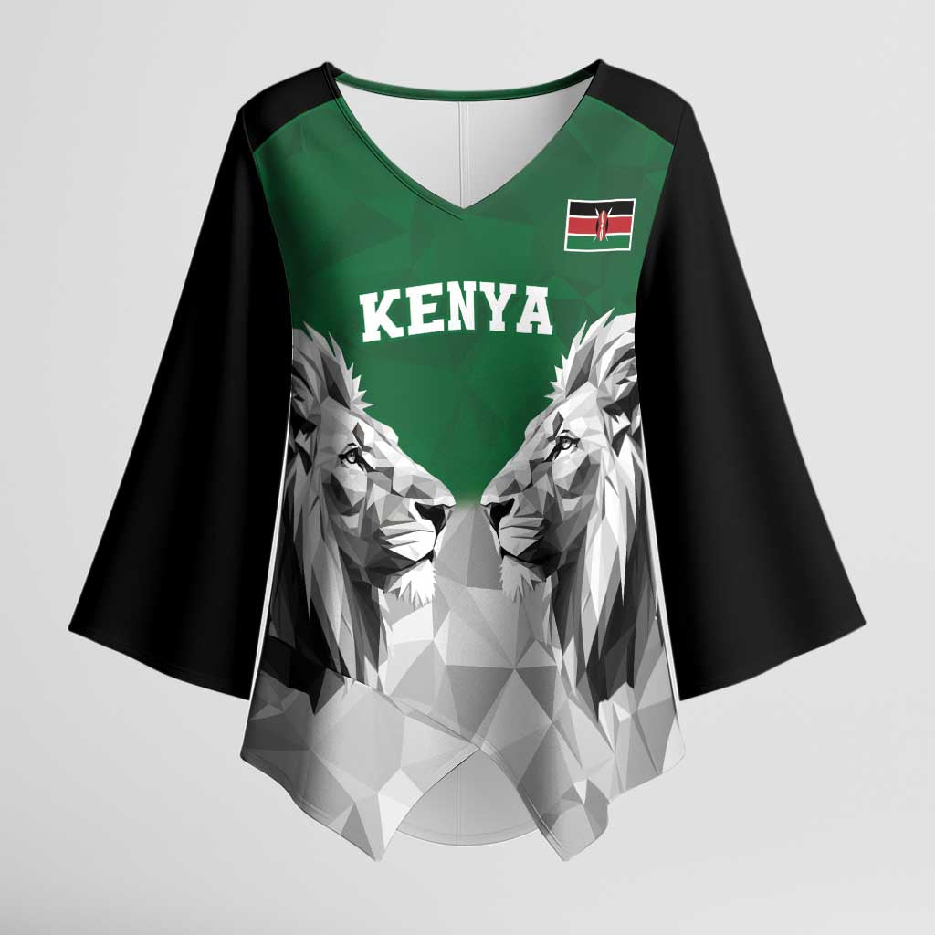 Kenya Rugby Custom Kimono Sleeve Blouse Green Kenyan 22-23 Motif - Wonder Print Shop