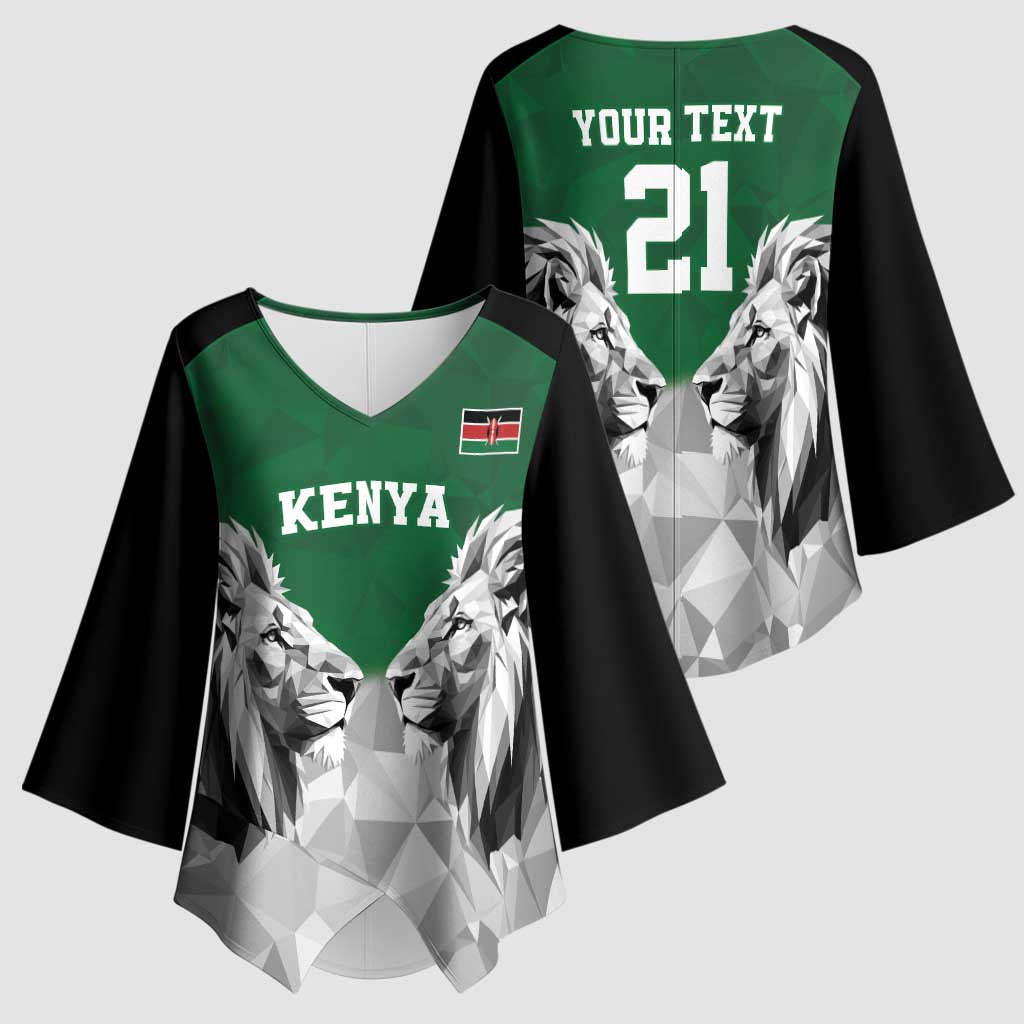 Kenya Rugby Custom Kimono Sleeve Blouse Green Kenyan 22-23 Motif - Wonder Print Shop