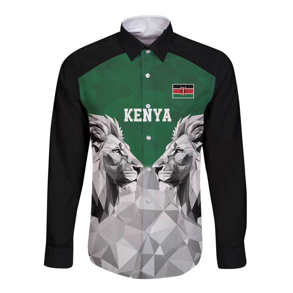 Kenya Rugby Custom Long Sleeve Button Shirt Green Kenyan 22-23 Motif - Wonder Print Shop