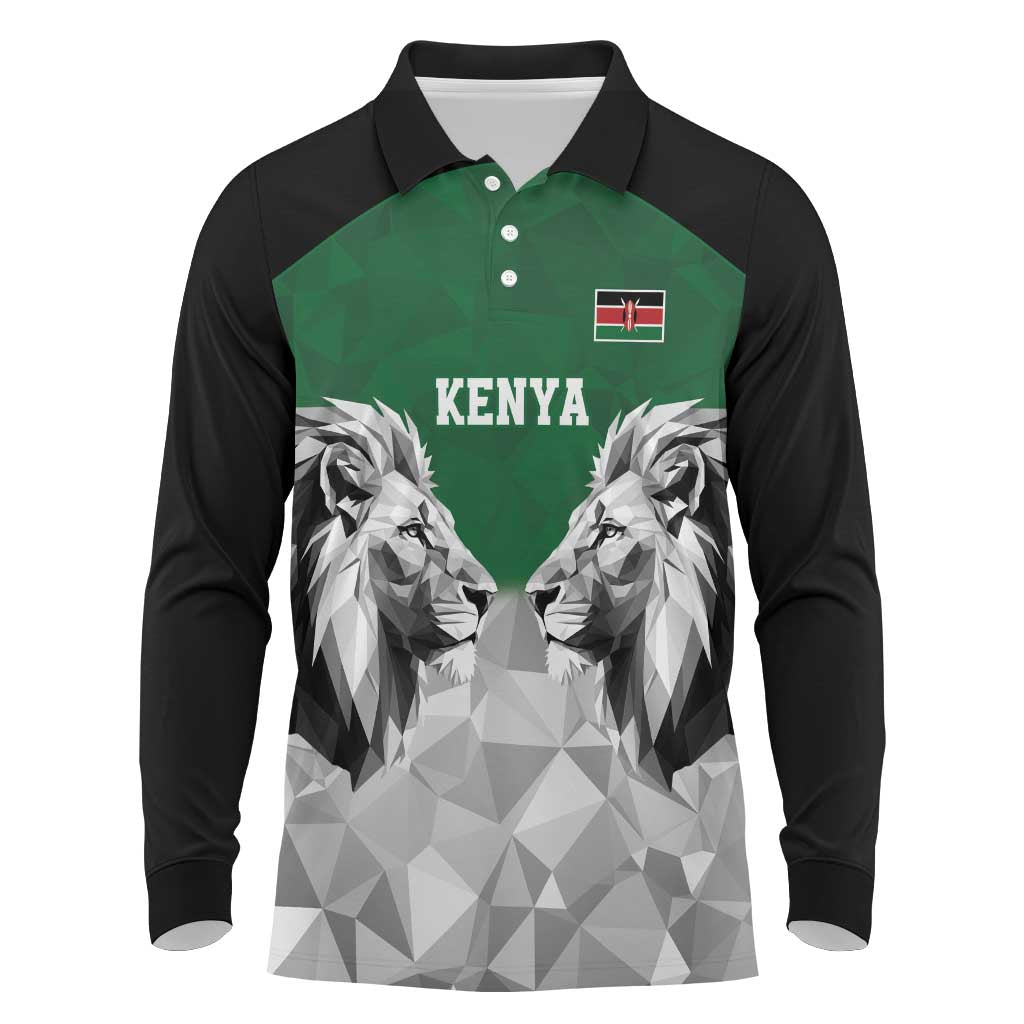 Kenya Rugby Custom Long Sleeve Polo Shirt Green Kenyan 22-23 Motif - Wonder Print Shop