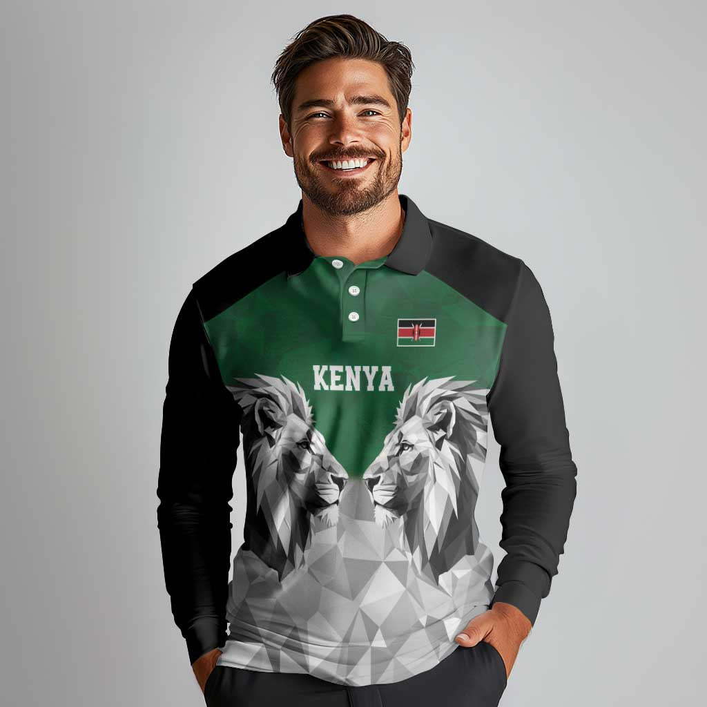 Kenya Rugby Custom Long Sleeve Polo Shirt Green Kenyan 22-23 Motif - Wonder Print Shop