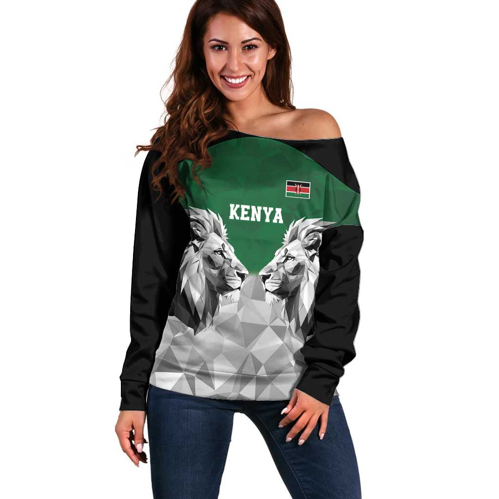 Kenya Rugby Custom Off Shoulder Sweater Green Kenyan 22-23 Motif - Wonder Print Shop
