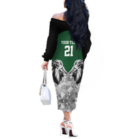 Kenya Rugby Custom Off The Shoulder Long Sleeve Dress Green Kenyan 22-23 Motif - Wonder Print Shop