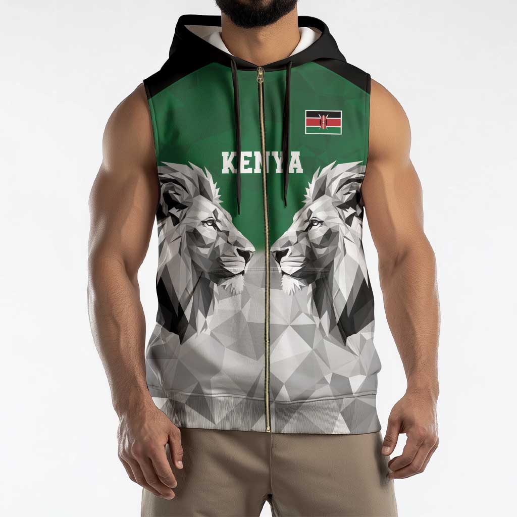 Kenya Rugby Custom Sleeveless Zip Hoodie Green Kenyan 22-23 Motif - Wonder Print Shop