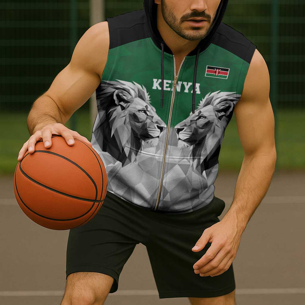 Kenya Rugby Custom Sleeveless Zip Hoodie Green Kenyan 22-23 Motif - Wonder Print Shop