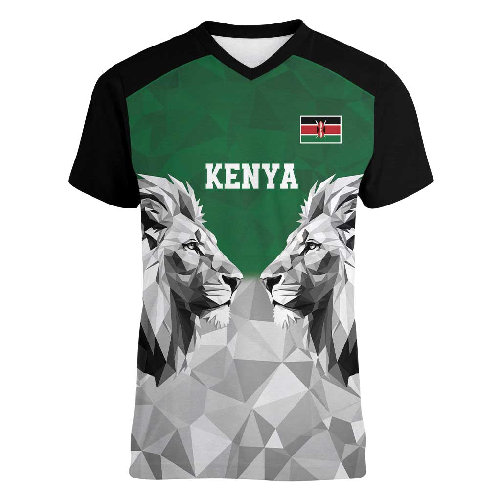 Kenya Rugby Custom Women V-Neck T-Shirt Green Kenyan 22-23 Motif - Wonder Print Shop