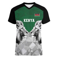 Kenya Rugby Custom Women V-Neck T-Shirt Green Kenyan 22-23 Motif - Wonder Print Shop