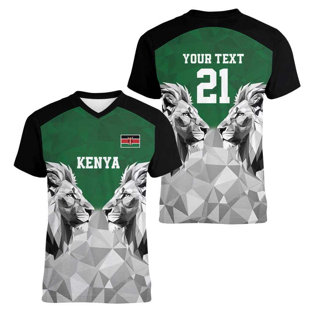 Kenya Rugby Custom Women V-Neck T-Shirt Green Kenyan 22-23 Motif - Wonder Print Shop