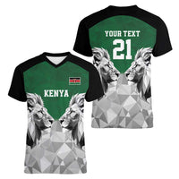 Kenya Rugby Custom Women V-Neck T-Shirt Green Kenyan 22-23 Motif - Wonder Print Shop