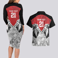 Kenya Rugby Custom Couples Matching Long Sleeve Bodycon Dress and Hawaiian Shirt Red Kenyan 22-23 Motif - Wonder Print Shop