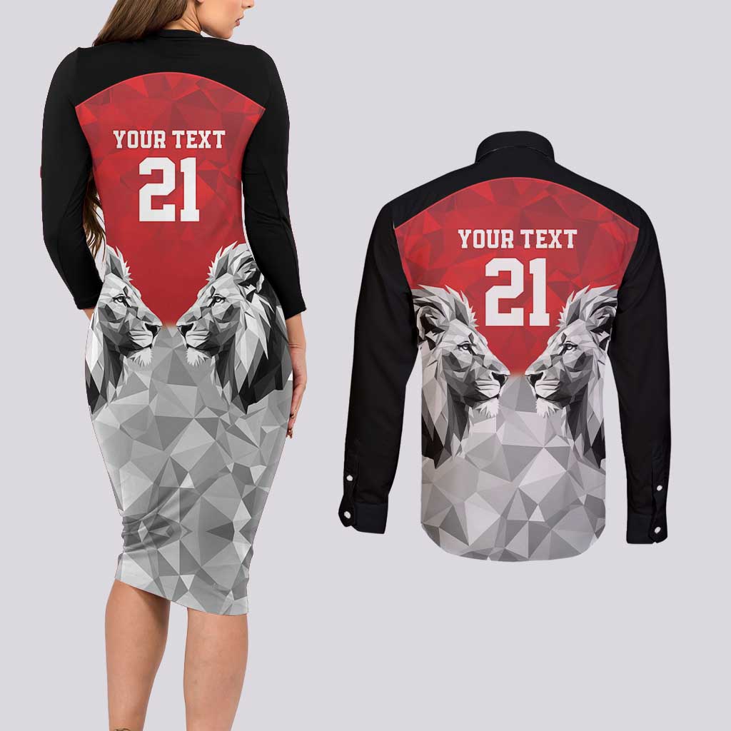 Kenya Rugby Custom Couples Matching Long Sleeve Bodycon Dress and Long Sleeve Button Shirt Red Kenyan 22-23 Motif - Wonder Print Shop