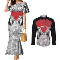 Kenya Rugby Custom Couples Matching Mermaid Dress and Long Sleeve Button Shirt Red Kenyan 22-23 Motif - Wonder Print Shop