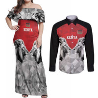 Kenya Rugby Custom Couples Matching Off Shoulder Maxi Dress and Long Sleeve Button Shirt Red Kenyan 22-23 Motif - Wonder Print Shop