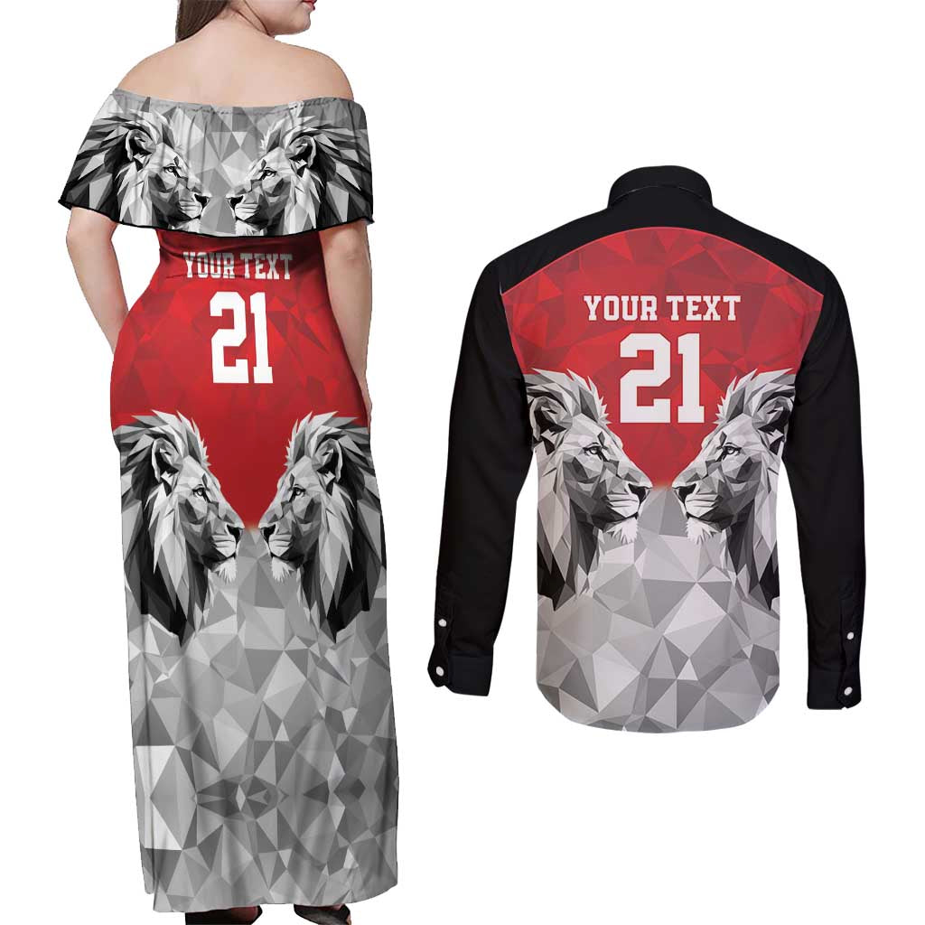 Kenya Rugby Custom Couples Matching Off Shoulder Maxi Dress and Long Sleeve Button Shirt Red Kenyan 22-23 Motif - Wonder Print Shop