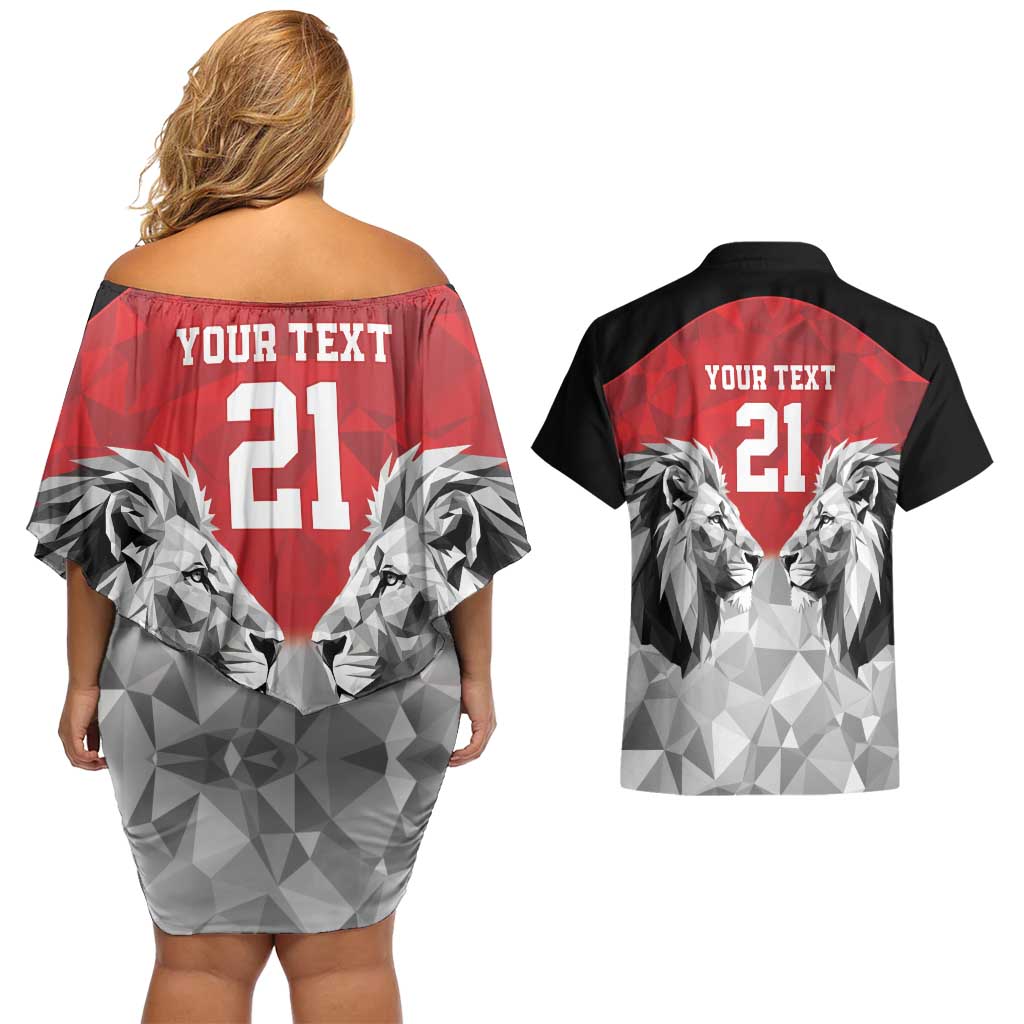 Kenya Rugby Custom Couples Matching Off Shoulder Short Dress and Hawaiian Shirt Red Kenyan 22-23 Motif - Wonder Print Shop