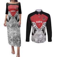 Kenya Rugby Custom Couples Matching Puletasi and Long Sleeve Button Shirt Red Kenyan 22-23 Motif - Wonder Print Shop