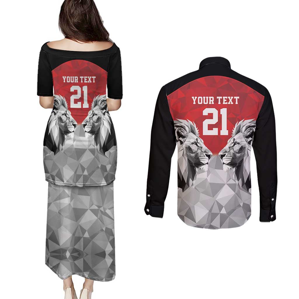 Kenya Rugby Custom Couples Matching Puletasi and Long Sleeve Button Shirt Red Kenyan 22-23 Motif - Wonder Print Shop