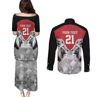 Kenya Rugby Custom Couples Matching Puletasi and Long Sleeve Button Shirt Red Kenyan 22-23 Motif - Wonder Print Shop