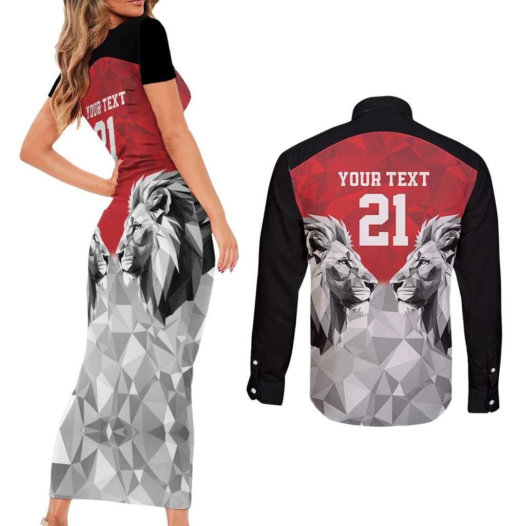 Kenya Rugby Custom Couples Matching Short Sleeve Bodycon Dress and Long Sleeve Button Shirt Red Kenyan 22-23 Motif - Wonder Print Shop