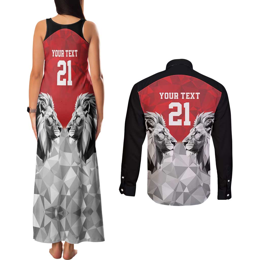 Kenya Rugby Custom Couples Matching Tank Maxi Dress and Long Sleeve Button Shirt Red Kenyan 22-23 Motif - Wonder Print Shop