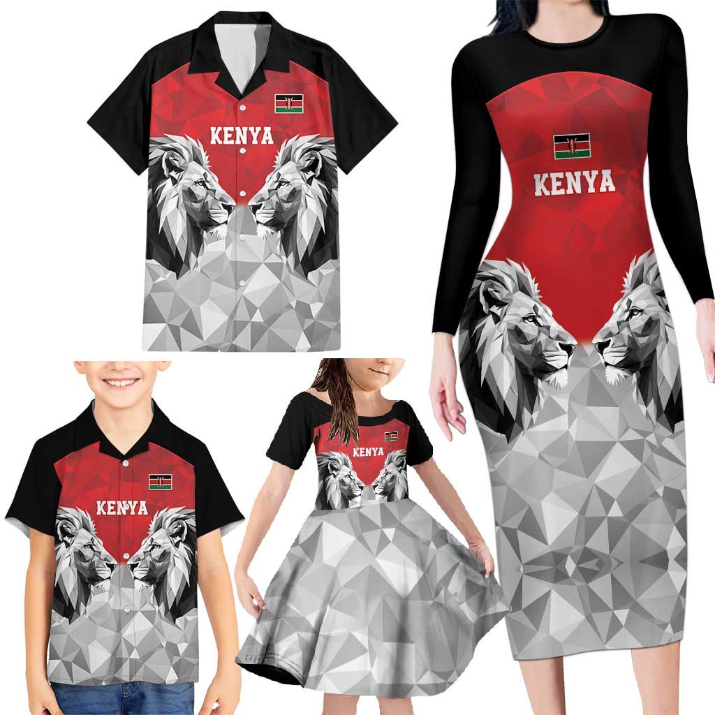 Kenya Rugby Custom Family Matching Long Sleeve Bodycon Dress and Hawaiian Shirt Red Kenyan 22-23 Motif - Wonder Print Shop