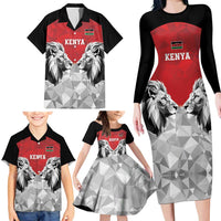 Kenya Rugby Custom Family Matching Long Sleeve Bodycon Dress and Hawaiian Shirt Red Kenyan 22-23 Motif - Wonder Print Shop
