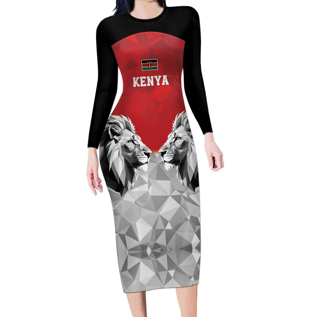 Kenya Rugby Custom Family Matching Long Sleeve Bodycon Dress and Hawaiian Shirt Red Kenyan 22-23 Motif - Wonder Print Shop