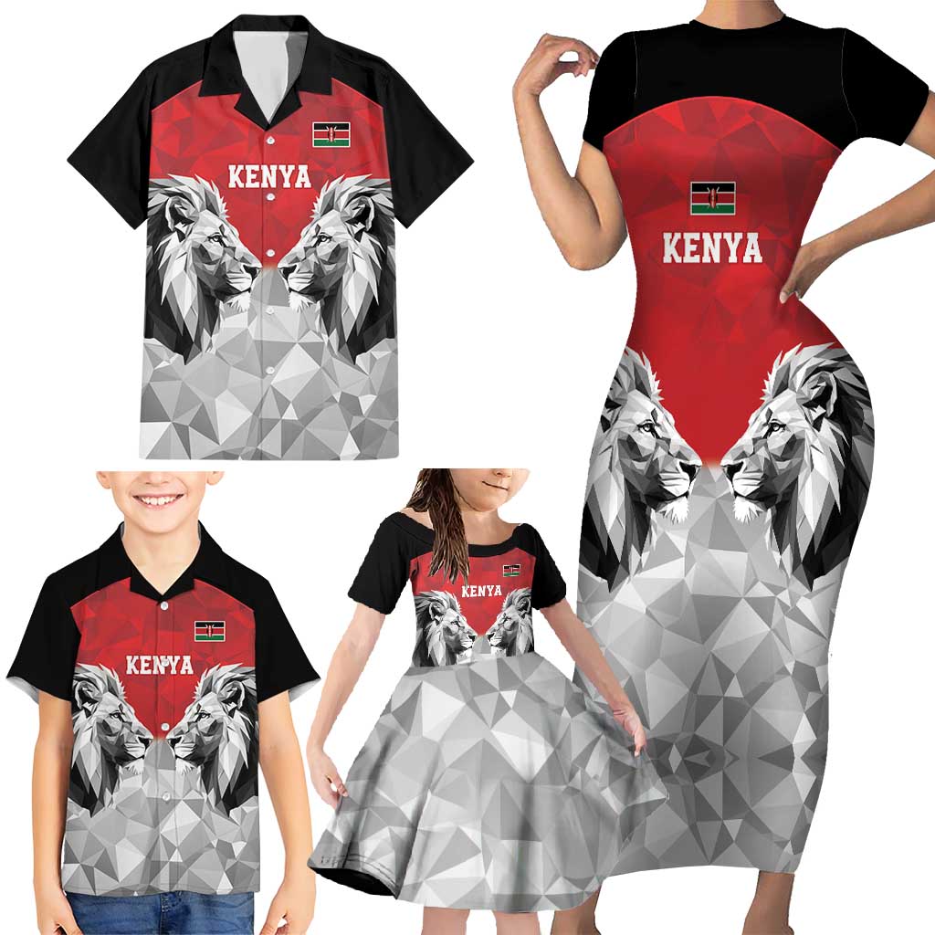 Kenya Rugby Custom Family Matching Short Sleeve Bodycon Dress and Hawaiian Shirt Red Kenyan 22-23 Motif - Wonder Print Shop