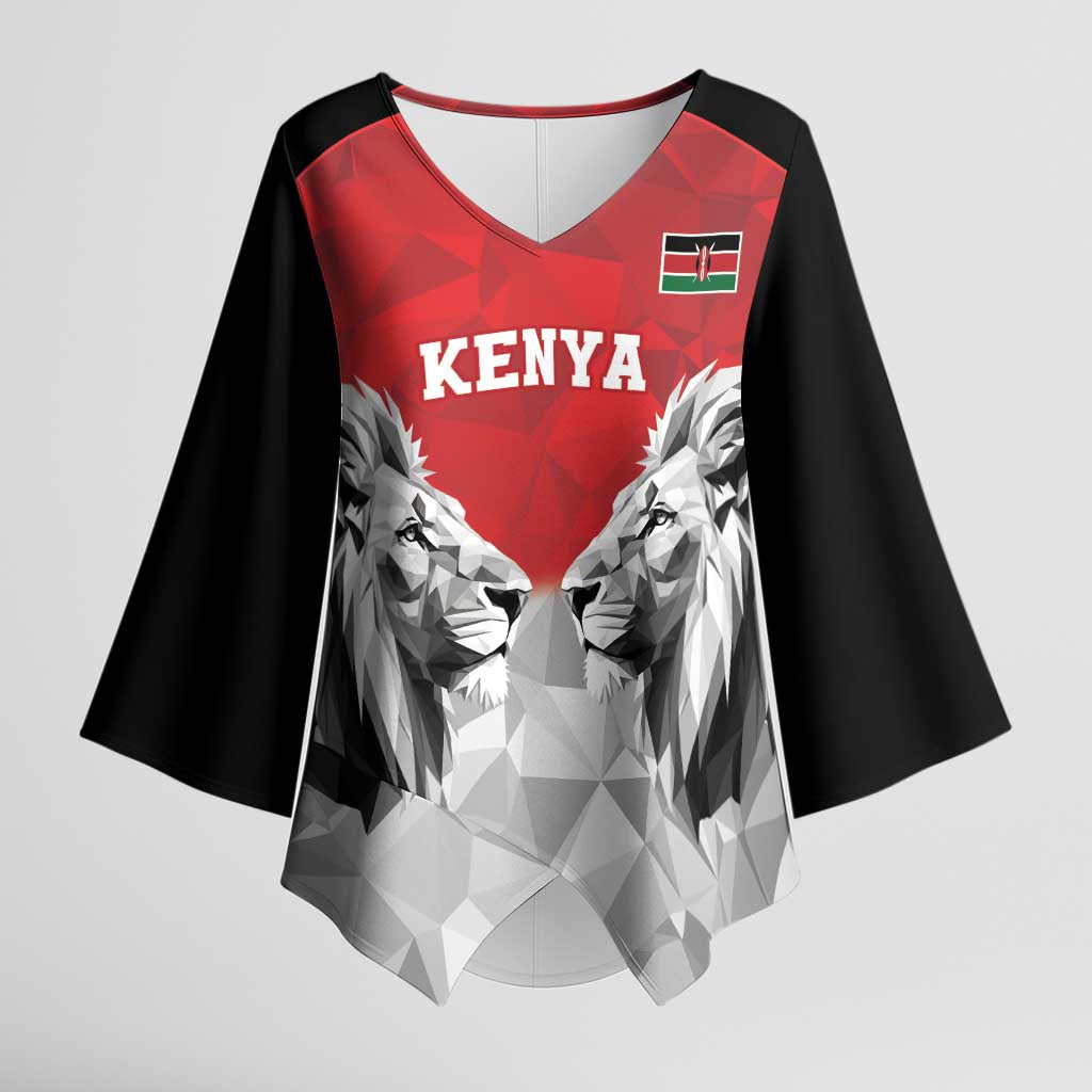 Kenya Rugby Custom Kimono Sleeve Blouse Red Kenyan 22-23 Motif - Wonder Print Shop