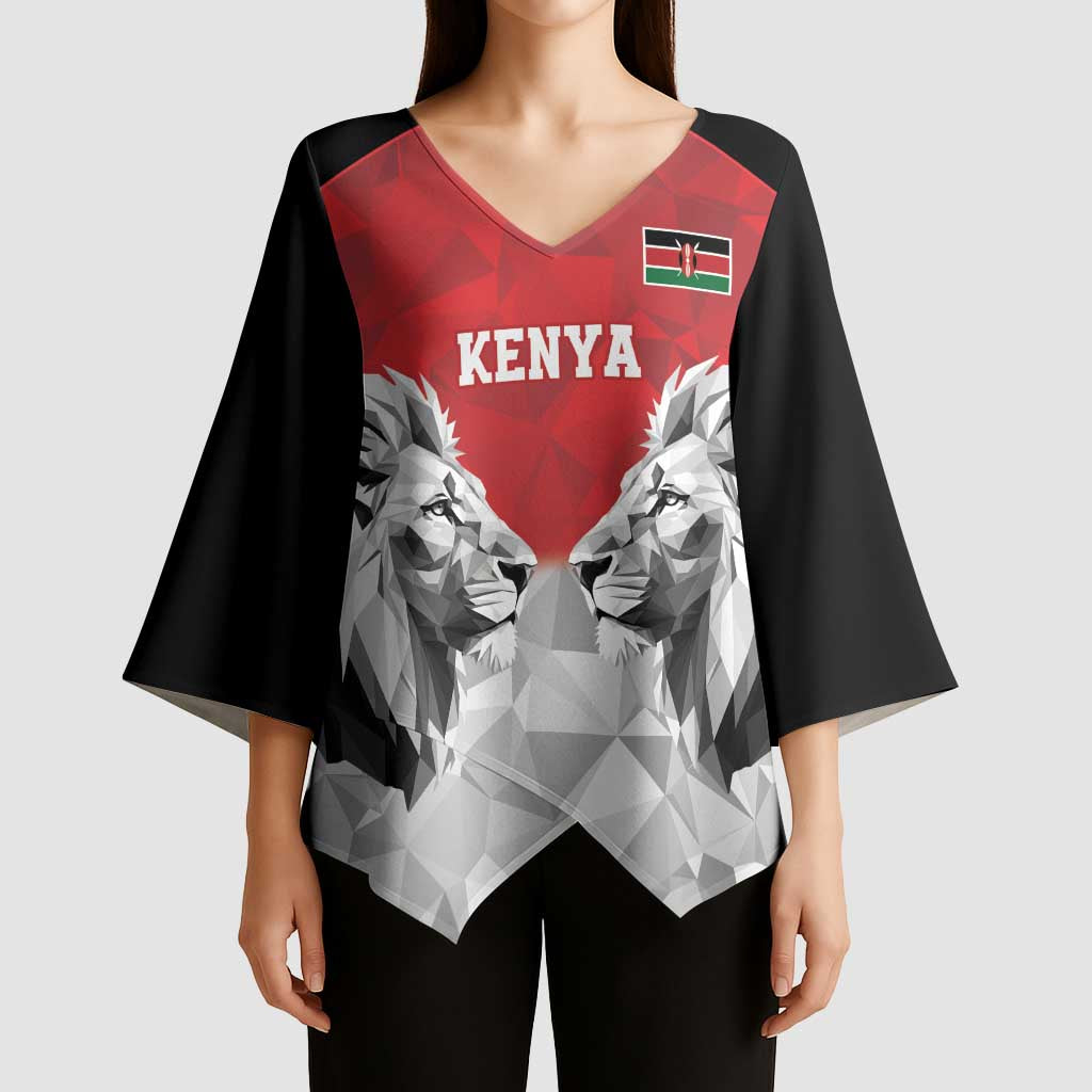 Kenya Rugby Custom Kimono Sleeve Blouse Red Kenyan 22-23 Motif - Wonder Print Shop