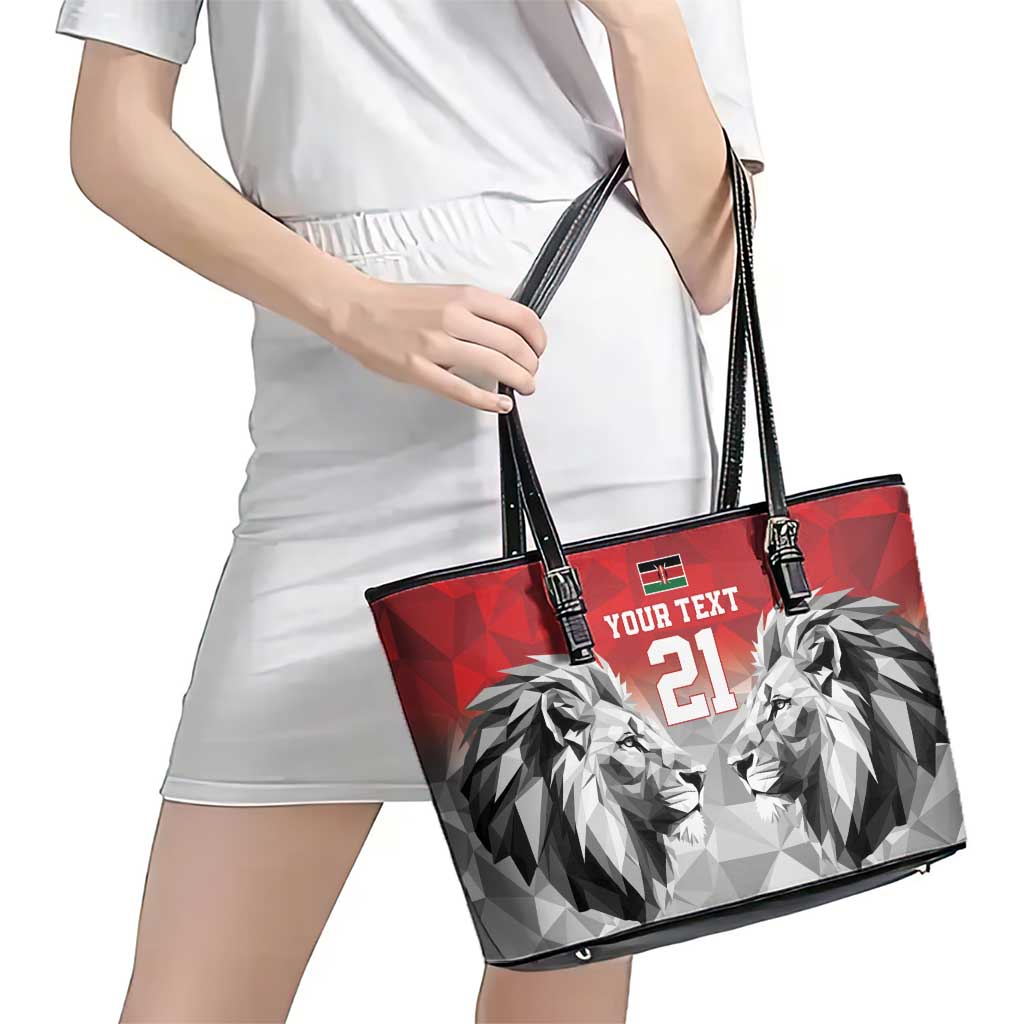 Kenya Rugby Custom Leather Tote Bag Red Kenyan 22-23 Motif - Wonder Print Shop