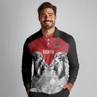 Kenya Rugby Custom Long Sleeve Polo Shirt Red Kenyan 22-23 Motif - Wonder Print Shop