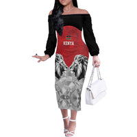 Kenya Rugby Custom Off The Shoulder Long Sleeve Dress Red Kenyan 22-23 Motif - Wonder Print Shop