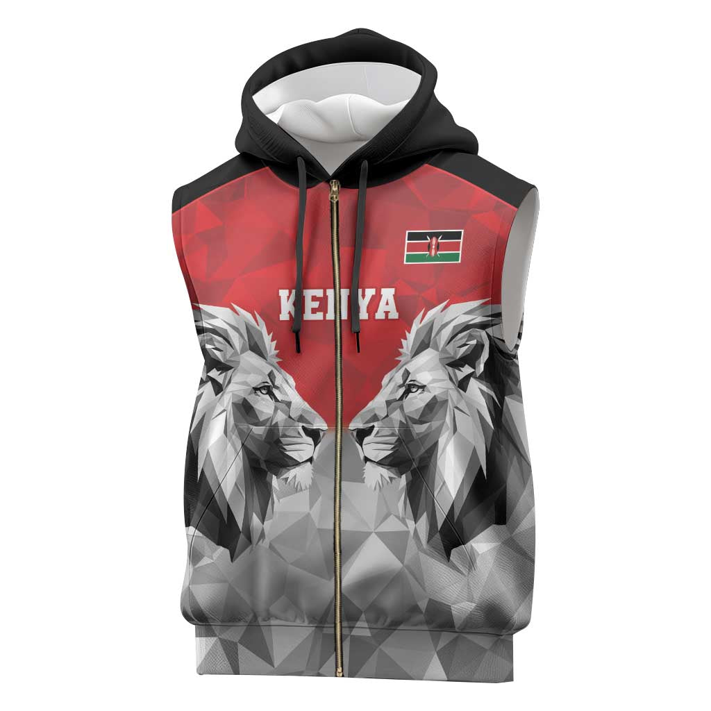 Kenya Rugby Custom Sleeveless Zip Hoodie Red Kenyan 22-23 Motif - Wonder Print Shop
