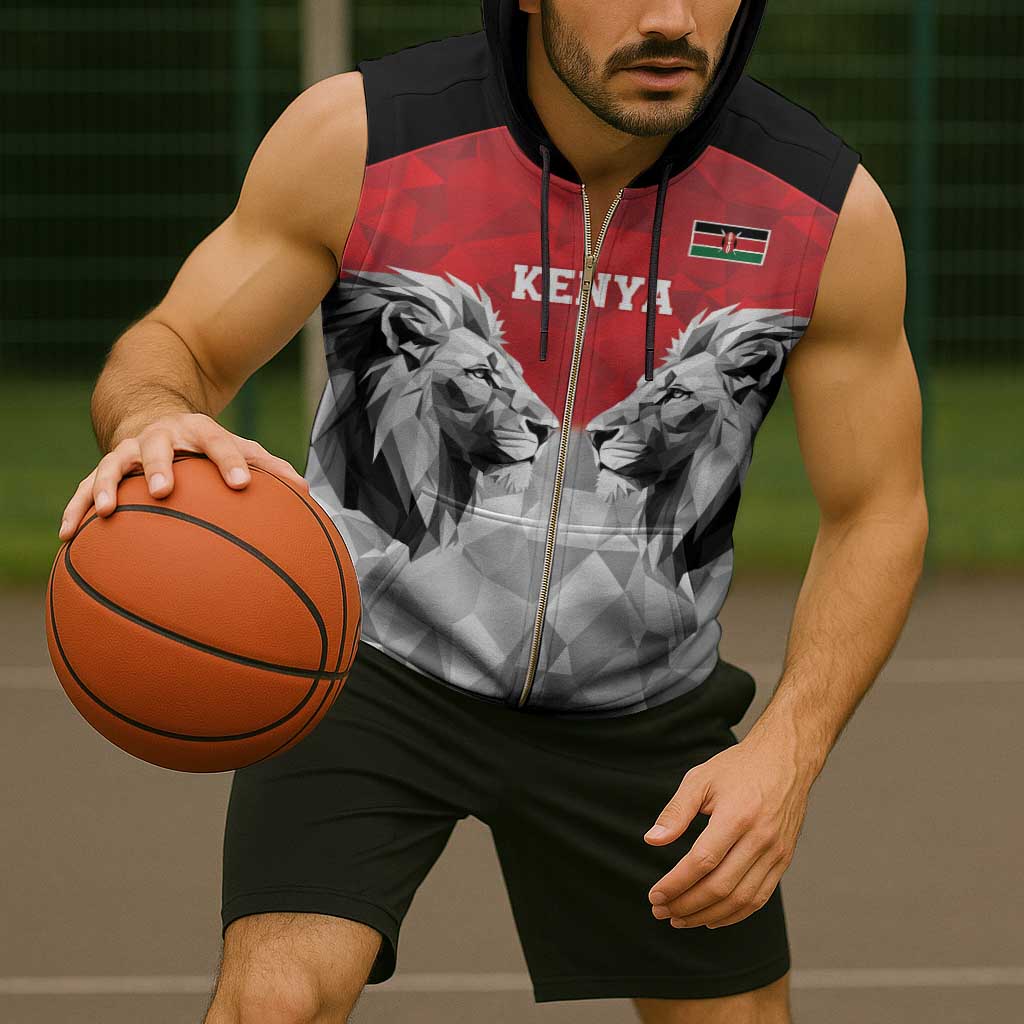 Kenya Rugby Custom Sleeveless Zip Hoodie Red Kenyan 22-23 Motif - Wonder Print Shop