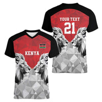 Kenya Rugby Custom Women V-Neck T-Shirt Red Kenyan 22-23 Motif - Wonder Print Shop
