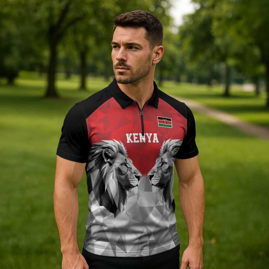 Kenya Rugby Custom Zipper Polo Shirt Red Kenyan 22-23 Motif - Wonder Print Shop