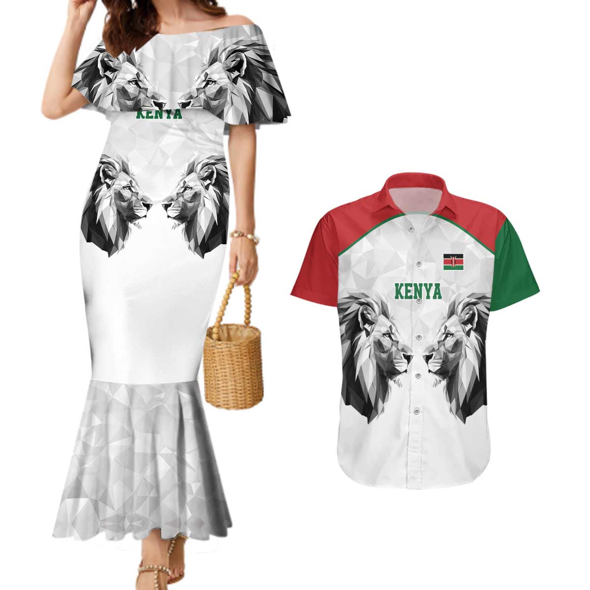 Kenya Rugby Custom Couples Matching Mermaid Dress and Hawaiian Shirt White Kenyan 22-23 Motif - Wonder Print Shop