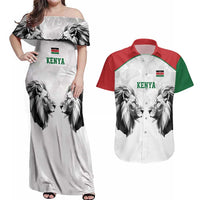 Kenya Rugby Custom Couples Matching Off Shoulder Maxi Dress and Hawaiian Shirt White Kenyan 22-23 Motif - Wonder Print Shop