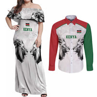 Kenya Rugby Custom Couples Matching Off Shoulder Maxi Dress and Long Sleeve Button Shirt White Kenyan 22-23 Motif - Wonder Print Shop