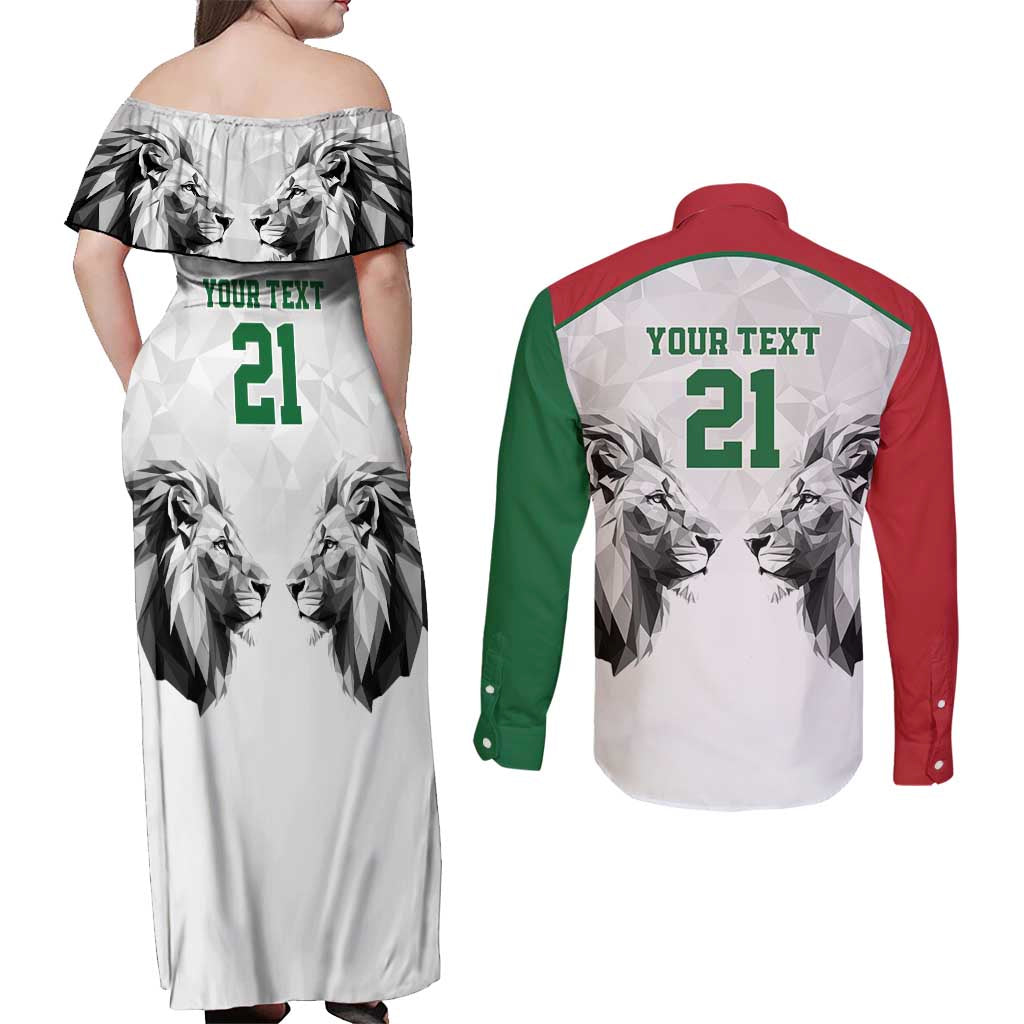 Kenya Rugby Custom Couples Matching Off Shoulder Maxi Dress and Long Sleeve Button Shirt White Kenyan 22-23 Motif - Wonder Print Shop