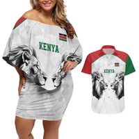 Kenya Rugby Custom Couples Matching Off Shoulder Short Dress and Hawaiian Shirt White Kenyan 22-23 Motif - Wonder Print Shop